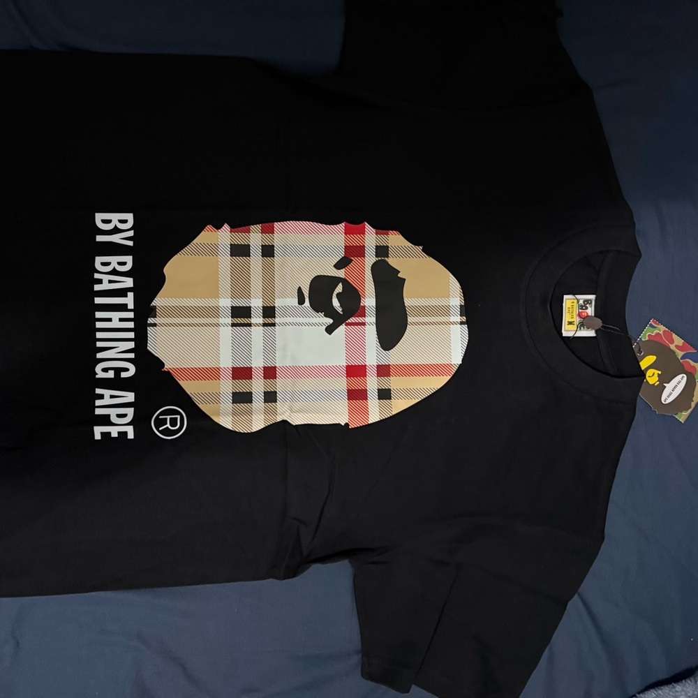 Bape Black T-Shirt with Plaid Ape Graphic